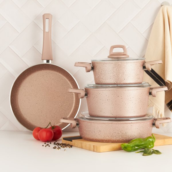 Karaca Biogranit Pink 7 Parça Tencere Seti