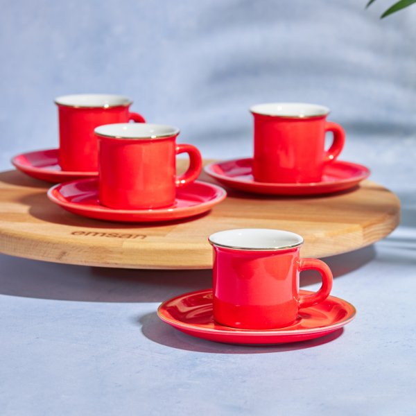 Emsan Kısmet Kırmızı 6 Kişilik Kahve Fincan Takımı 90 ml