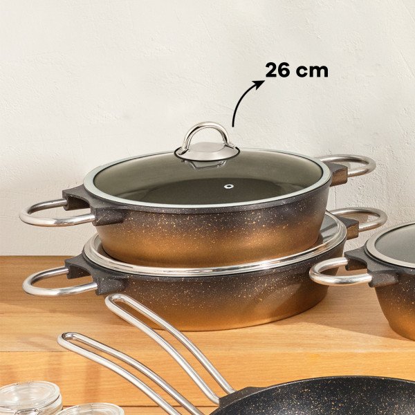 Emsan Kuvars Siyah Gold Karnıyarık Tenceresi 26 cm 3 lt