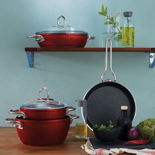 Emsan Line 7 Parça Granit Tencere Seti Kırmızı