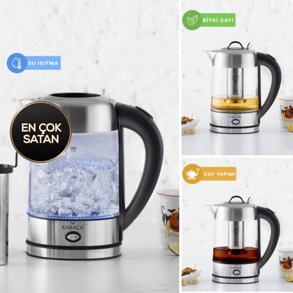 Karaca Led Işıklı Kettle Cam Bitki Çayı Makinesi İnox 2202