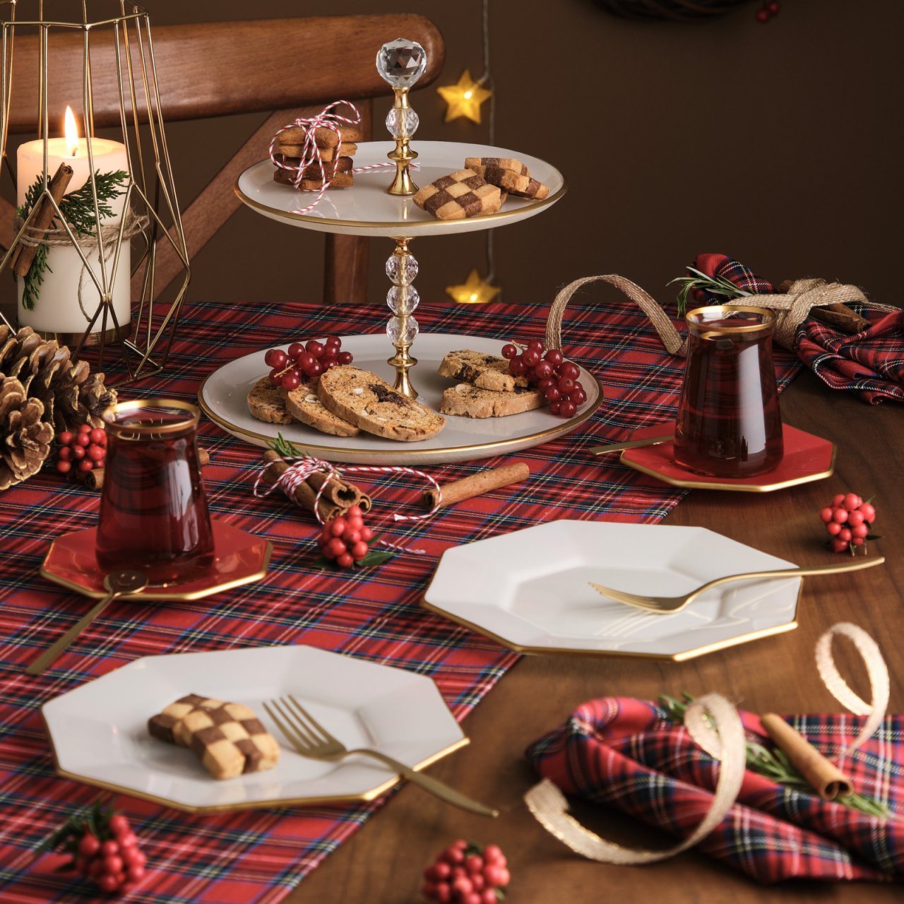 Emsan Mila 12 Parça Sekizgen Çay Seti Kırmızı