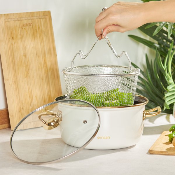 Emsan Nostalji Emaye Bej Kızartma Tenceresi