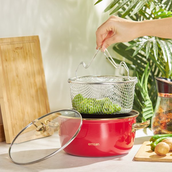 Emsan Nostalji Emaye Kırmızı Kızartma Tenceresi