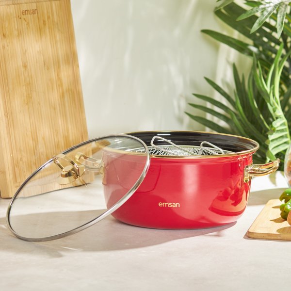 Emsan Nostalji Emaye Kırmızı Kızartma Tenceresi