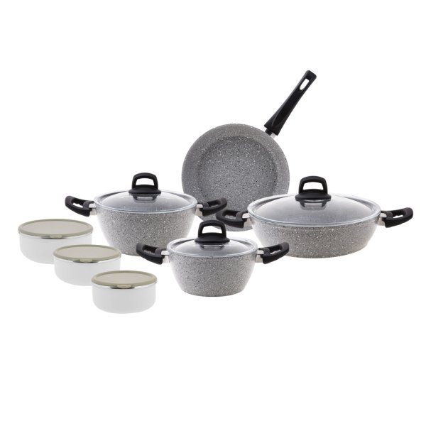 Emsan One And All Lav Grey 13 Parça Granit Tencere ve Emaye Saklama Kabı Seti