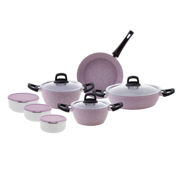 Emsan One And All Lila 13 Parça Granit Tencere ve Emaye Saklama Kabı Seti