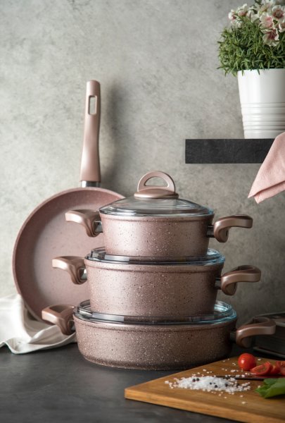 Emsan Premium Granit 7 Parça Golden Pink Tencere Seti