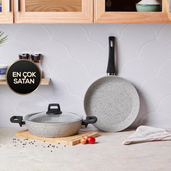 Emsan Premium Granit Grey Tava ve Karnıyarık Tencere Seti