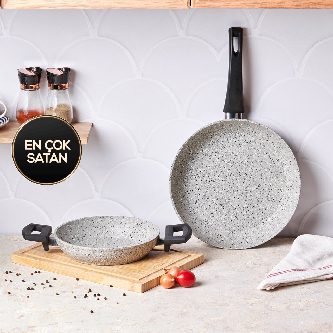 Emsan Premium Granit Grey Tava ve Sahan Seti