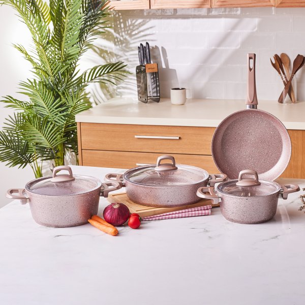 Emsan Premium-S Pro Gold Pink 7 Parça Granit Tencere Seti