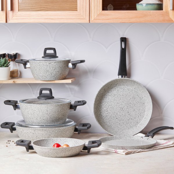 Emsan Rich Light Grey 9 Parça Granit Tencere Seti