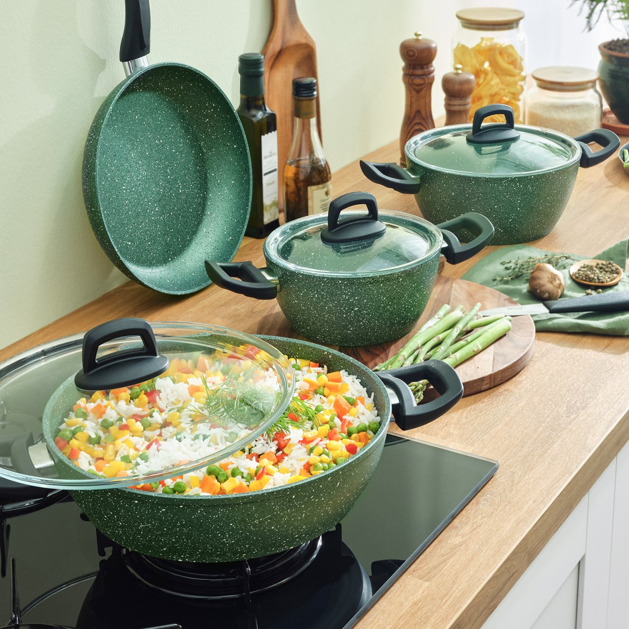 Emsan Shinning 7 Parça Granit Tencere Seti Haki