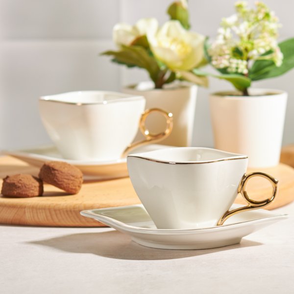 Emsan Sonsuz Aşk 2 Kişilik Kahve Fincan Takımı Beyaz Gold 100 ml