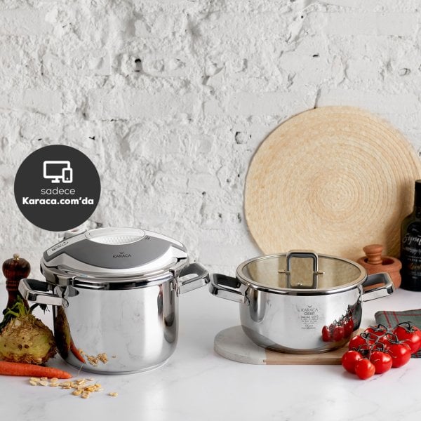 Karaca Orbit Beyaz Düdüklü Tencere Seti  4+6 Litre