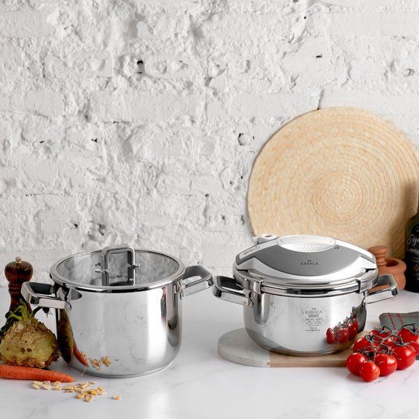 Karaca Orbit Beyaz Düdüklü Tencere Seti  4+6 Litre