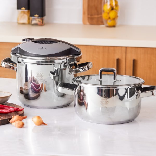 Karaca Orbit Siyah Düdüklü Tencere Seti 4+6 Litre