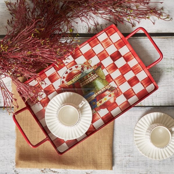 Emsan Teapot Kırmızı Küçük Tepsi 30x20 cm