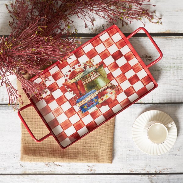 Emsan Teapot Kırmızı Küçük Tepsi 30x20 cm