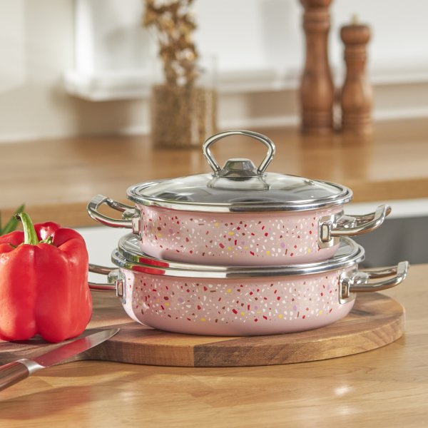 Karaca Emaye Terazzo Pembe 2li Sahan Set