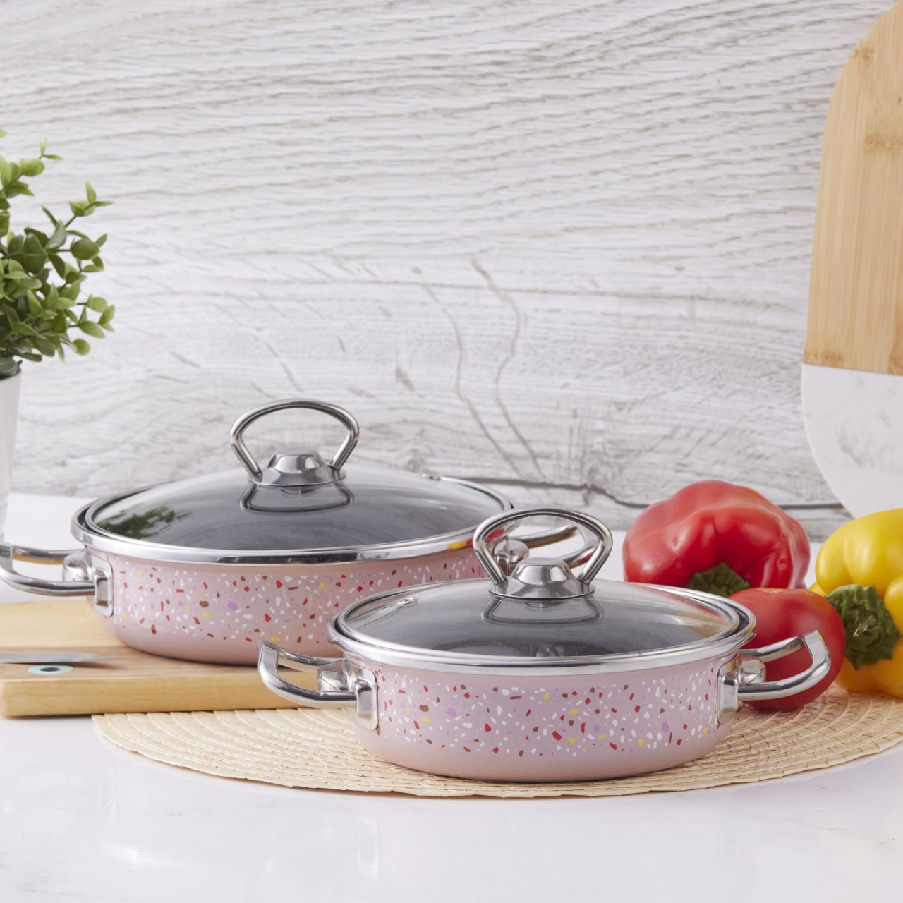 Karaca Emaye Terazzo Pembe 2li Sahan Set