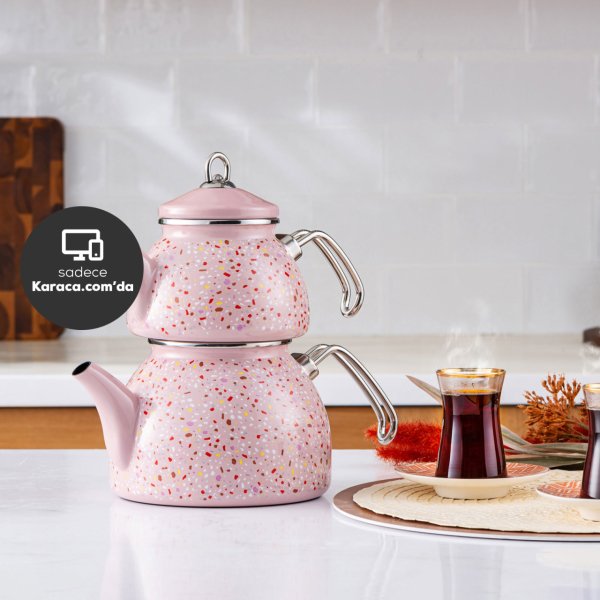 Karaca Emaye Midi Terazzo Pembe Çaydanlık Takımı