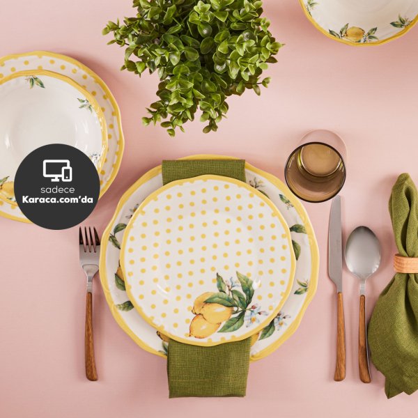 Karaca Puantiyeli Limon 24 Parça 6 Kişilik Porselen Yemek Takımı