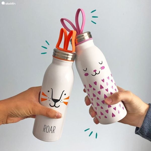 Aladdin Zoo Water Paslanmaz Çelik Pembe/Beyaz Soğuk Su El Termosu 0,43 Lt