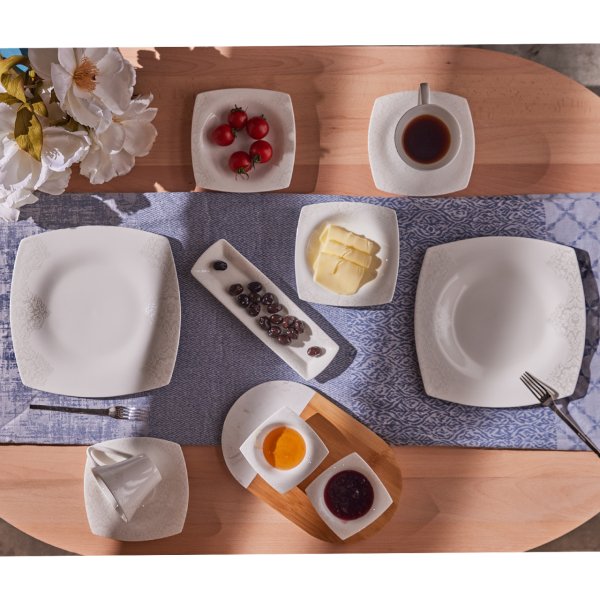 Karaca Fine Pearl Helen 26 Parça 6 Kişilik Kare İnci Kahvaltı/Servis Takımı