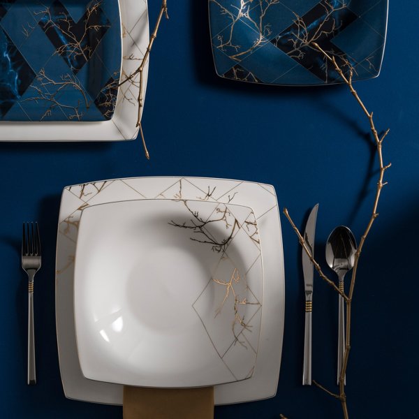 Karaca Fine Pearl Midnight 62 Parça 12 Kişilik İnci Yemek Takımı Kare