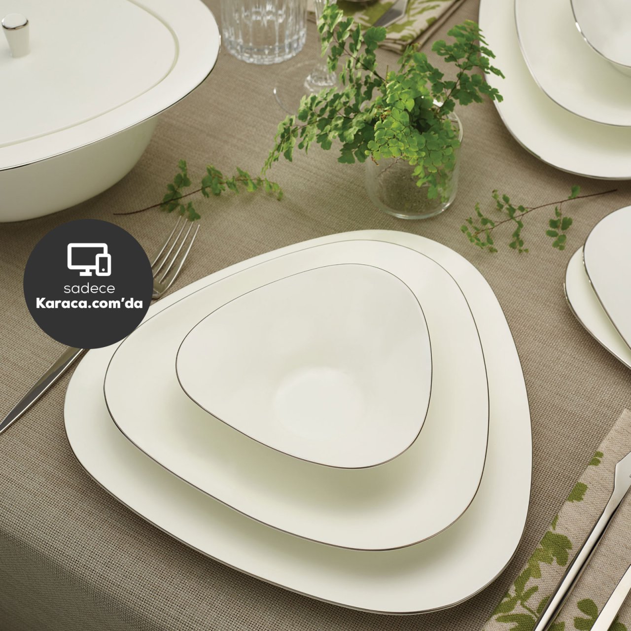 Karaca Fine Pearl Extra Trio Platin 62 Parça 12 Kişilik İnci Yemek Takımı