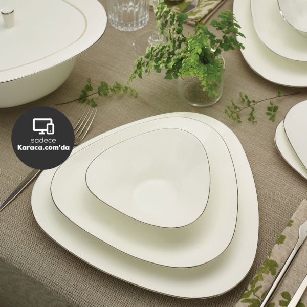 Karaca Fine Pearl Extra Trio Platin 62 Parça 12 Kişilik İnci Yemek Takımı