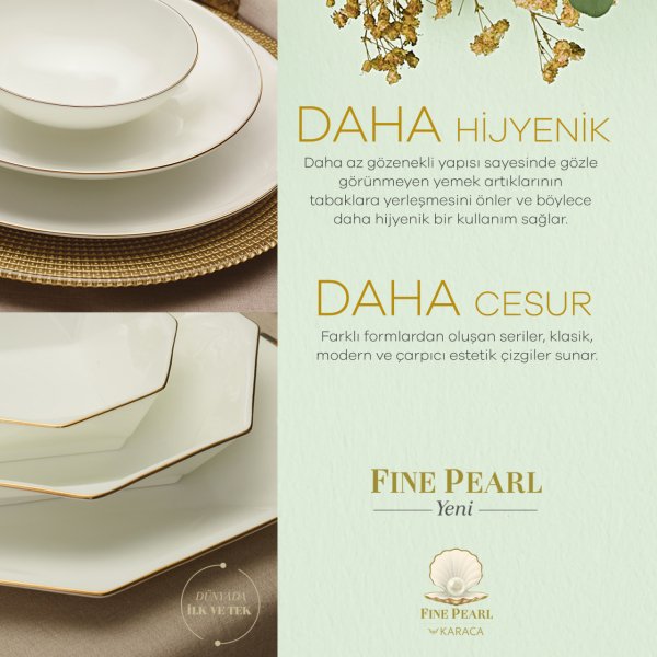 Karaca Fine Pearl Extra Trio Platin 62 Parça 12 Kişilik İnci Yemek Takımı
