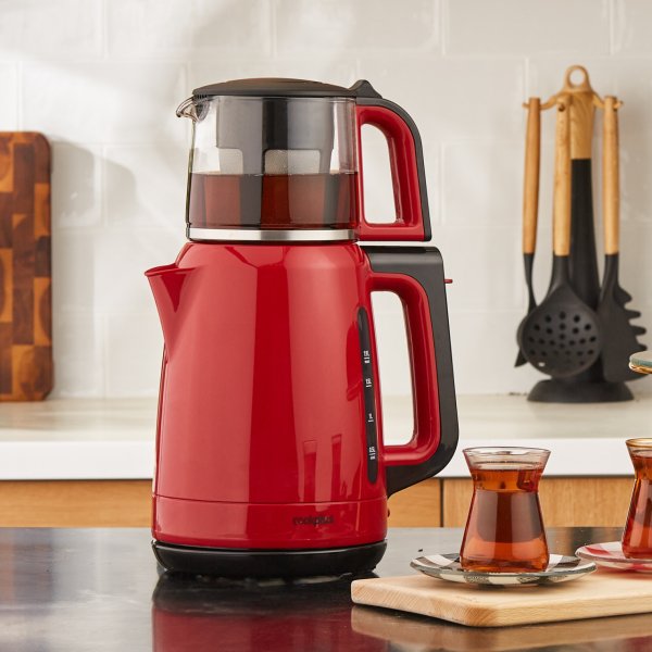 Cookplus 1501 Enerji Tasarruflu Kettle Çay Makinesi Retro Kırmızı