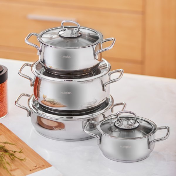 Cookplus Heybeli 8 Parça Çelik Tencere Seti