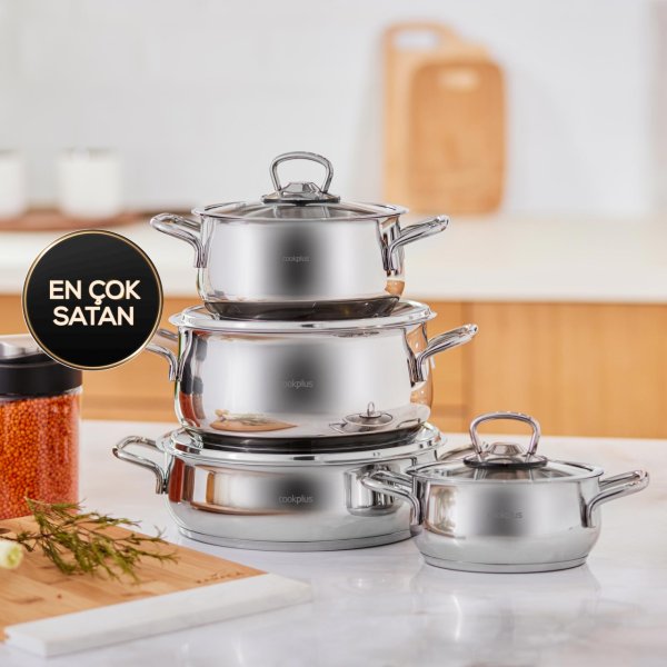 Cookplus Heybeli 8 Parça Çelik Tencere Seti
