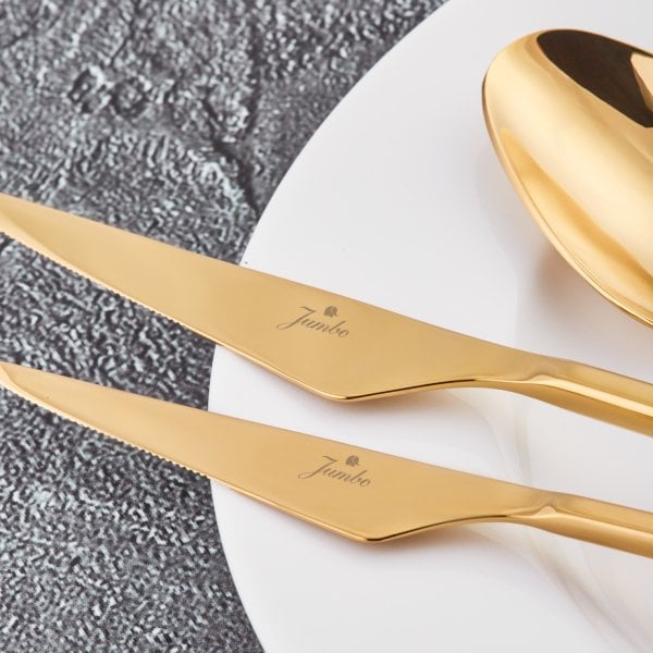 Jumbo 5500 84 Parça 12 Kişilik Çatal Kaşık Bıçak Seti Titanyum Gold