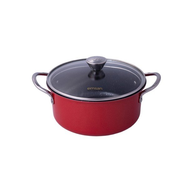 Emsan Aventura Granit Yüzeyli 6 Parça Kırmızı Tencere Seti