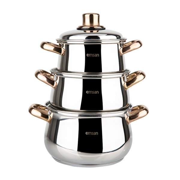 Emsan Azure İndüksiyon Tabanlı 6 Parça Titanyum Çelik Tencere Seti Rose Gold