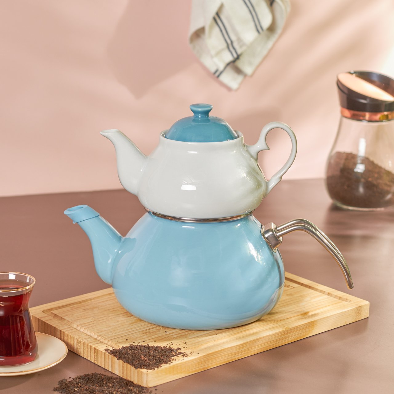 Emsan Celine Midi Emaye Baby Blue Çaydanlık Takımı