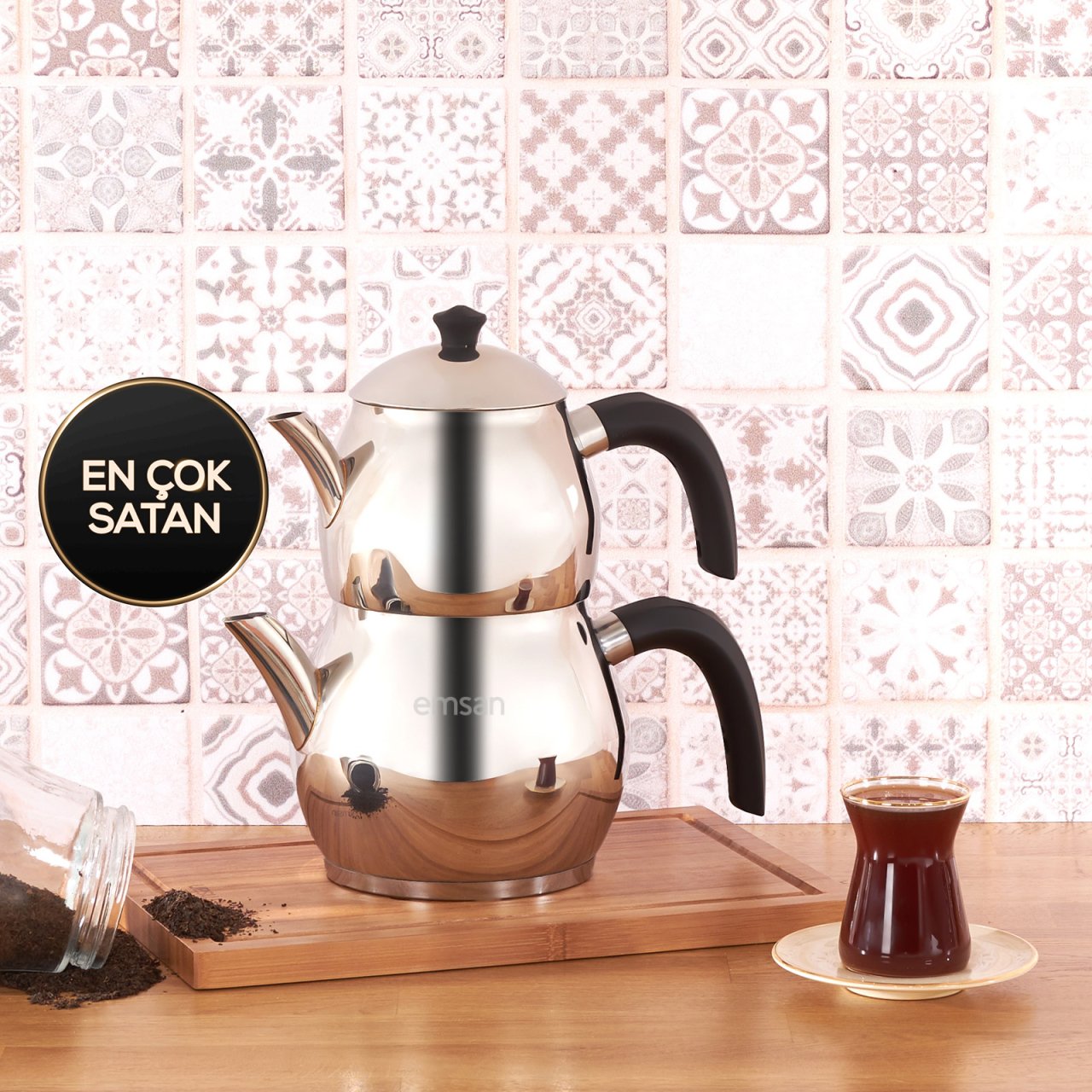 Emsan Cemre Maxi Siyah Çaydanlık Takımı