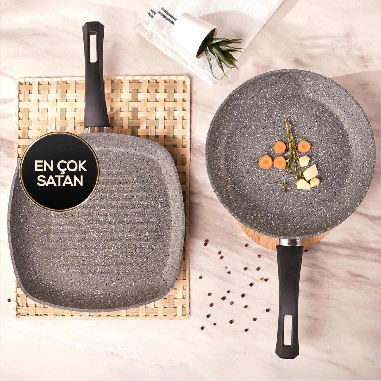 Karaca Gris Bio Granit Tava ve Grill Seti