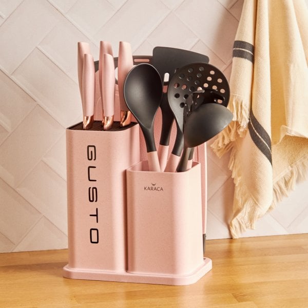 Karaca Gusto Pembe 12 Parça Bıçak/Kesme Tahtası Seti