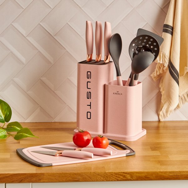 Karaca Gusto Pembe 12 Parça Bıçak/Kesme Tahtası Seti