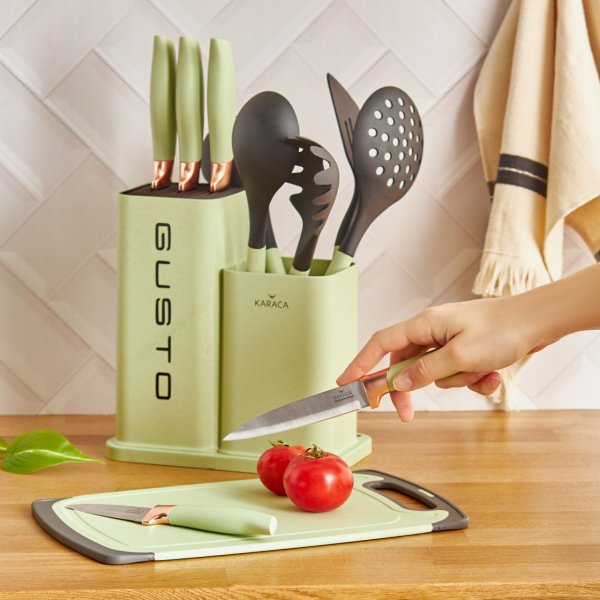 Karaca Gusto Yeşil 12 Parça Bıçak Kesme Tahtası Seti