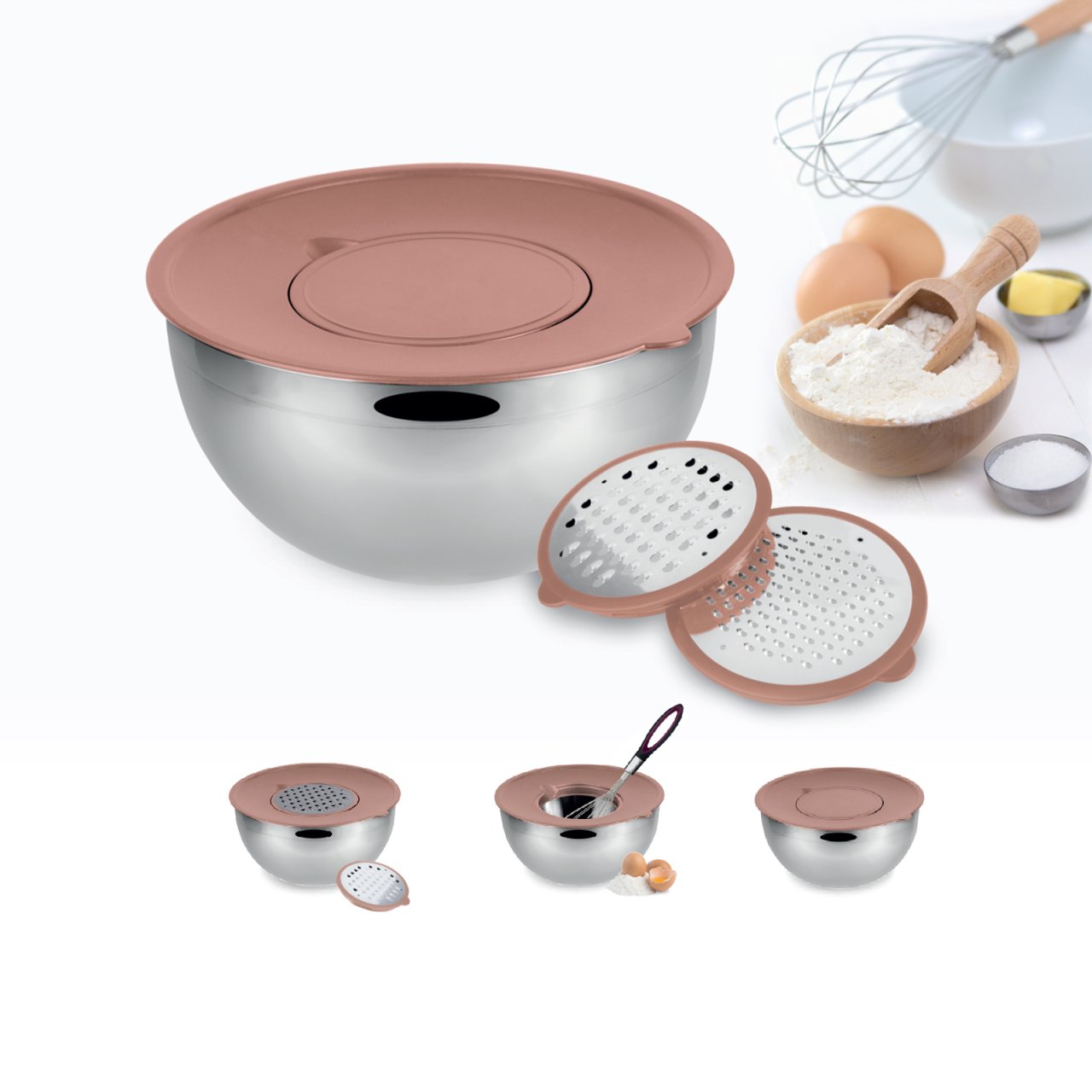 Emsan Demre 3 in 1 Golden Pink Çok Amaçlı Karıştırma ve Saklama Kabı