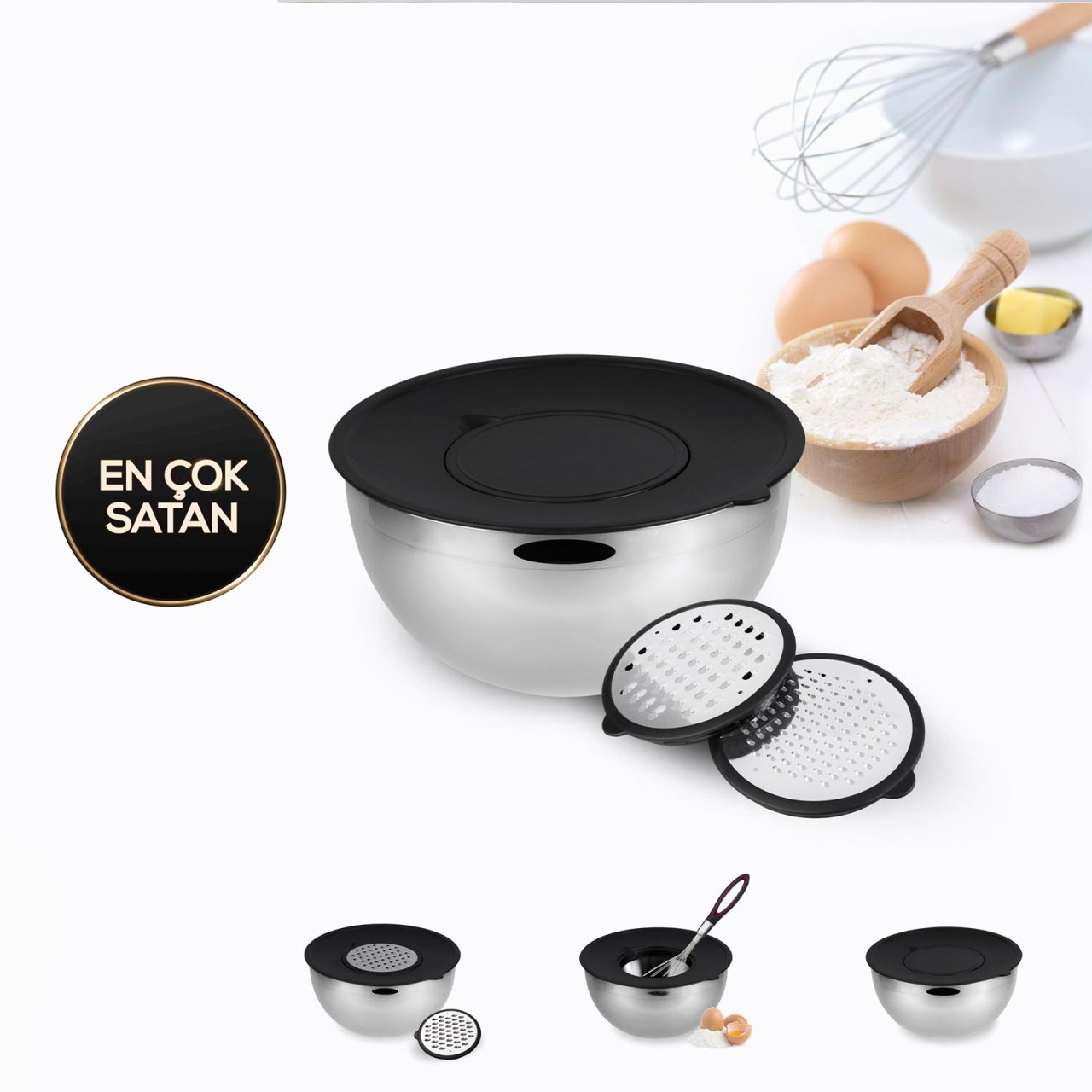 Emsan Demre 3 in 1 Siyah Çok Amaçlı Karıştırma ve Saklama Kabı