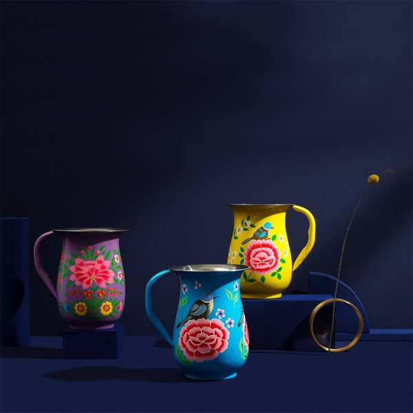 3rd Culture Kuşlu Mavi Sürahi