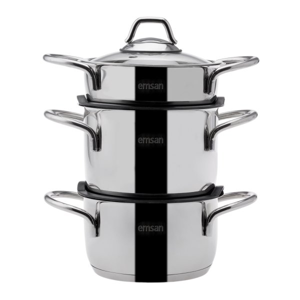 Emsan Easy Life Pişir Sakla 6 Parça Mini Tencere Seti Siyah