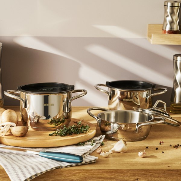 Emsan Easy Life Pişir Sakla 6 Parça Mini Tencere Seti Siyah